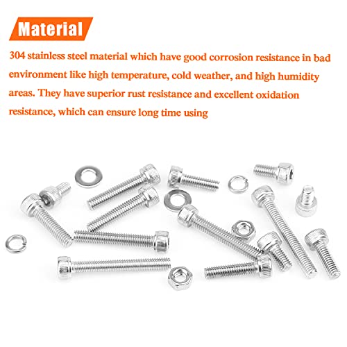 HELIFOUNER 350 Pieces M4 x 6mm /8mm /12mm /16mm /20mm /25mm /30mm, Hex Socket Head Cap Screws Bolts Washers Nuts Kit, 304 Stainless Steel - size: M4, style: Socket Head Screws