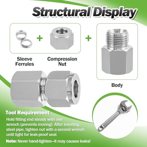 Stainless Steel Compression Adapter 1/2" OD x 1/2" NPT Female 2pc - size: 1/2" OD x 1/2"Fnpt