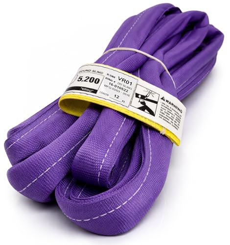 Chenango Supply VR1 12 Foot Endless Round Lifting Sling – USA Made, 2,600 lb Vertical, 2,080 lb Choker, 5,200 lb Basket – Double Ply Cover Polyester, Purple Round Poly Sling (12 FT) - size: 12 ft