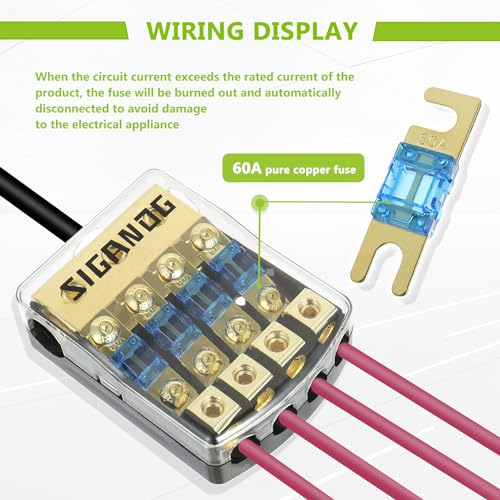 4 Way ANL Fuse Holder 60A, 0/2/4 Gauge in 4/8 Gauge Out Fuse Distribution Block for Car Boat Trolling Motor Marine Audio Amplifier Stereo Video System 12V, with 3 Hexagon Wrench - size: 4 way
