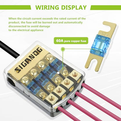 4 Way ANL Fuse Holder 60A, 0/2/4 Gauge in 4/8 Gauge Out Fuse Distribution Block for Car Boat Trolling Motor Marine Audio Amplifier Stereo Video System 12V, with 3 Hexagon Wrench - size: 4 way