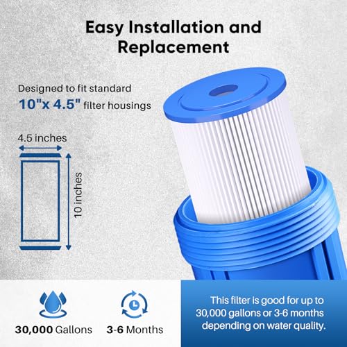 PUREPLUS 5 Micron 10" x 4.5" Whole House Pleated Sediment Filter,2 Pack - size: 2 Count (Pack of 1), style: 5 Micron