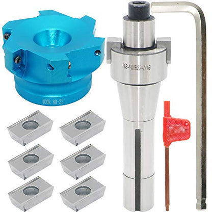 3.15 Inch Face Milling Cutter Aluminum 400R 80MM CNC End Milling Cutter Holder + R8-FMB22 Shank Face Shell Mill Arbor + 6pcs APKT1604 Carbide Inserts + 8mm Hexagon Wrench + T15 Wrench CNC Machine Tool - style: AL 400R 80-22 (3.15 Inch)