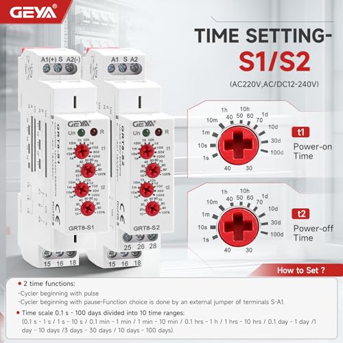 Asymmetric Cycle Timer 2SPDT Relay 16A AC230V Electronic Repeat Relay(GRT8-S2,AC230V) - color: Grt8-s2, size: A230
