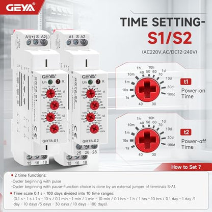 Asymmetric Cycle Timer 2SPDT Relay 16A AC230V Electronic Repeat Relay(GRT8-S2,AC230V) - color: Grt8-s2, size: A230