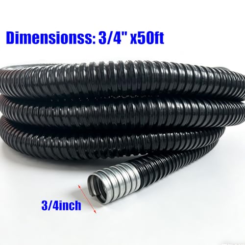 50ft 3/4-Inch Flexible Electrical Conduit, PVC-Coated Liquid-Tight, Galvanized Steel Flexible Metal Conduit，Suitable for Household Wire Management and Outdoor Cable Layout - size: 3/4in-50ft