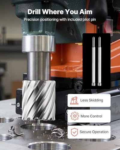VEVOR Annular Cutter Set, 8 pcs Weldon Shank Mag Drill Bits Kit, 2" Cutting Depth, 7/8" to 2" Cutting Diameter, HSS, 6 Drill Bits with 2 Pilot Pins, Plastic Case, for Magnetic Drills, Steel, Aluminum - size: 7/8" - 2" * 2