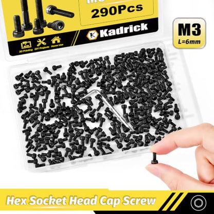 KADRICK 290PCS M3 x 6mm Hex Socket Head Cap Screws, M3-0.5 Fully Threaded - size: M3x6MM 290PCS