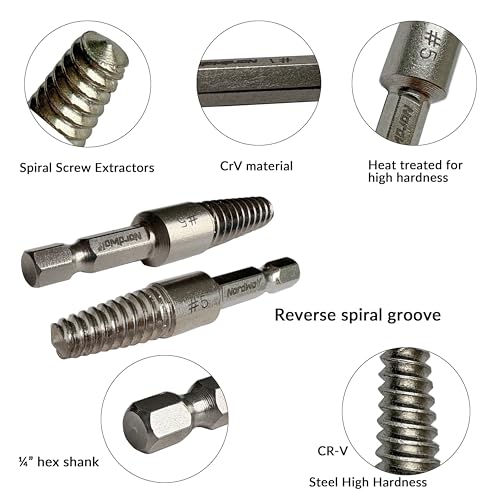 NordWolf 10-Piece M35 Cobalt Stubby Left Hand Drill Bit & Screw Extractor Set, Reverse Twist with 1/4" Hex Shank, SAE Sizes 5/64"-7/64"-5/32"-1/4"-19/64" - size: 5/64" to 19/64" (10 Pcs)