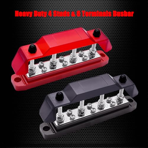 Ampper 4 x M6 Posts Power Distribution Block BusBar 6 M4 Screws, 6.3" R & B - color: Red & Black, size: 4M6+6M4