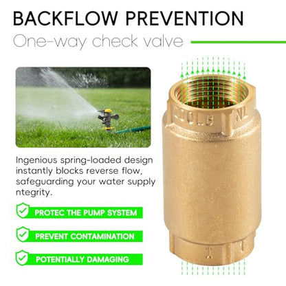 1" No-Lead Brass Check Valve For Well Pump with Backflow Preventer, 1" FNPT - size: 1.73 x 3.07 x 1.73 inches