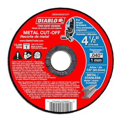 Diablo Metal Cut-Off Disc - 4-1/2" Diameter, 7/8" Arbor, 1 Hub Type