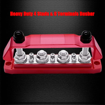 Ampper 4 x M10 Post Power Distribution Block BusBar 6 M4 Screws, 6.3" Red - color: Red, size: 4M10+6M4