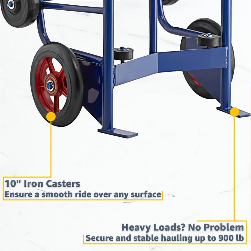Heavy-Duty Commercial 900 lb Drum Hand Truck Dolly - Steel Cart with 10" Iron & 6" Rubber Wheels, Dual Handles, Kickstand Design for 30-85 Gallon Drums, Warehouse, Industrial Use - style: Support Bracket