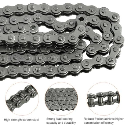 uxcell #25/04C-1 Roller Chain 5 Feet 1/4" Pitch Carbon Steel Roller Chains with 2 Free Master Connector Links for Mini Bikes, Motorcycles, 240 Links - size: 5 Feet