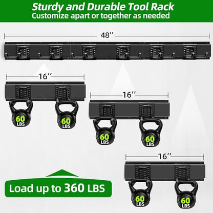 PIYILO Garage Wall Organizer, 48 inches Adjustable Garden Tool Organizer - size: 48 inch 6-Hook