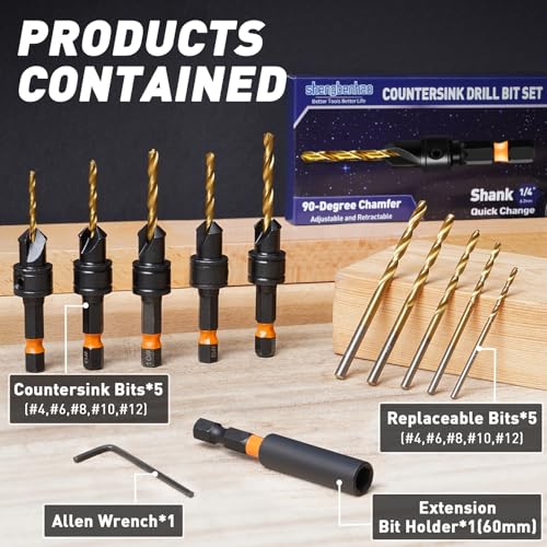 shengbenhao Countersink Drill Bit Set, 12 PCS Counter Sink Drill Bits - style: #4#6#8#10#12