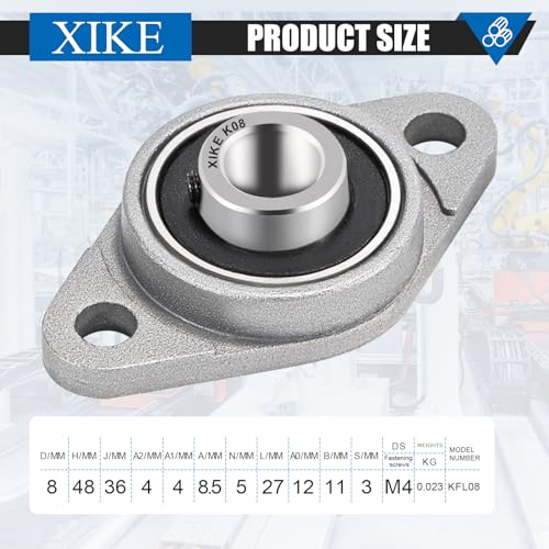 XIKE 4 Pcs KFL08 Mounted Pillow Block Bearings Bore 8mm/0.31inch. - size: KFL08 Bore 8 mm