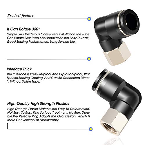 TAILONZ PNEUMATIC Female Elbow 5/16 Inch Tube OD x 1/8 Inch NPT Thread 90 Push to Connect Fittings PLF-5/16-N1 (Pack of 10) - size: 5/16''OD 1/8''FNPT