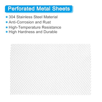 PATIKIL 9.8" L x 13" W Universal Car Grill Mesh, 7x12mm Diamond Hole Aluminum Mesh Expanded Perforated Metal Sheet for Ventilation Filtration Dryer Vent Guard Screen, Silver Tone - size: 9.8" x 13"