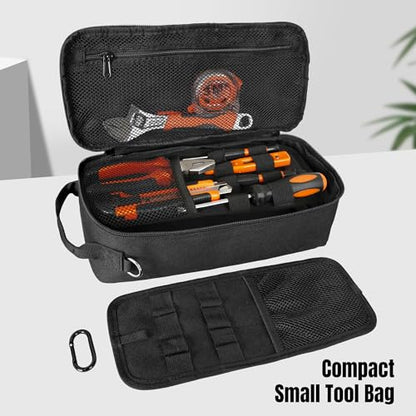 13 Inch Portable Small Tool Bag, Heavy Duty Tool Organizer Bag with Shoulder Strap and D-ring Clip, Tactical Tool Bag, Tool Pouch Bag for Electricians, Carpenters, HVAC Technicians (Black) - color: Black