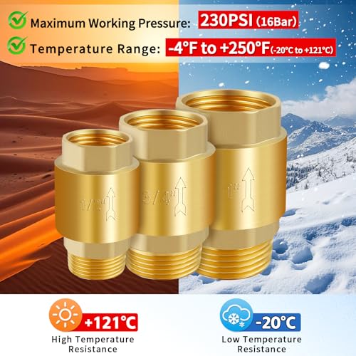 Boltigen 3/4" Brass Check Valve, NPT Spring One-Way Backflow Preventer - size: 3/4" Female * 3/4'' Male