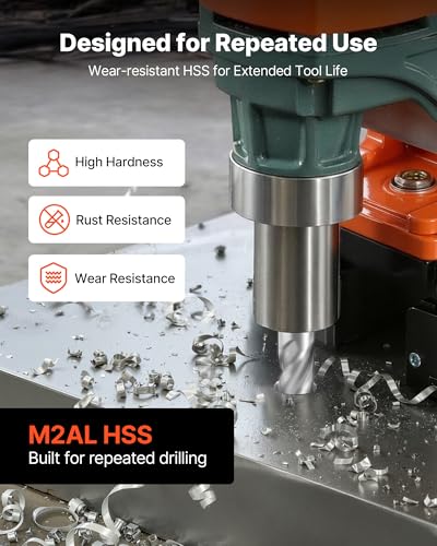VEVOR Annular Cutter Set, 5 pcs Weldon Shank Mag Drill Bits Kit, 1" Cutting Depth, 1/2" Cutting Diameter, HSS, 3 Drill Bits with 2 Pilot Pins and 3 Plastic Cases, for Magnetic Drills, Steel, Aluminum - size: 1/2" * 1"