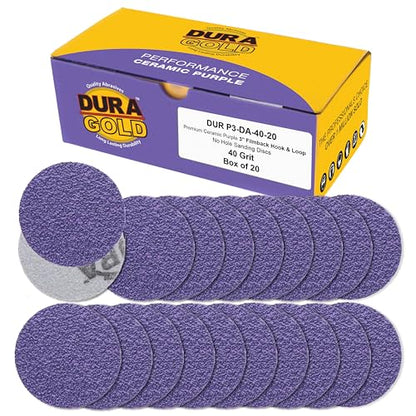 Dura-Gold Premium 40 Grit 3" Purple Film Ceramic Sanding Discs, Box of 20 - style: 40 Grit