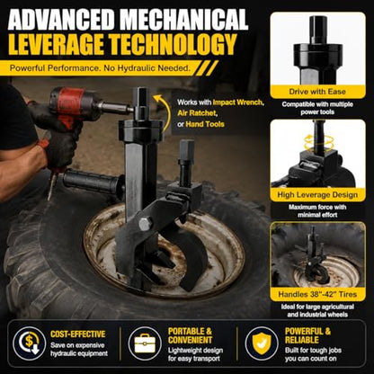 Heavy Duty Pneumatic Tire Bead Breaker for Farm & Tractor Tires – Secure Grip Design with Dual Set Screws – Ideal for On-Wheel Tire Removal on Cars, ATVs, Mowers & RVs - color: Black(Pneumatic)