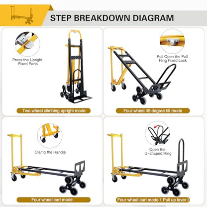 3 in 1 Stair Climbing Dolly Cart with Wheels,1000LBS(Yellow) - color: Yellow