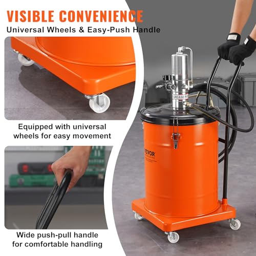 VEVOR Grease Pump, 10.5 Gallon Air Grease Pump with 13 ft High Pressure Hose and Grease Gun, 40L Pneumatic Grease Pump with Wheels, Portable Lubrication Grease Pump - style: 10.5 Gallon