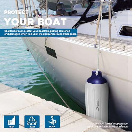 4 Pack 8.5 x 27 Inches Boat Fenders Bumpers for Docking - color: Santorini Blue&White