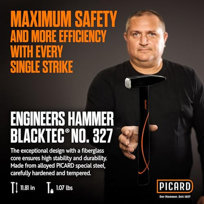 Picard Riveting Hammer BlackTec 300g - German Pattern, Cross Peen, Alloy Steel Head, Black Powder Coated, Low Vibration, Fiberglass Core Handle, Rubber Grip, 0032700-0300 - size: 300g