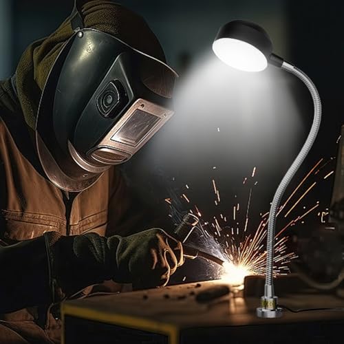 LED Magnetic Machine Light, 15W high Brightness Work lamp,Flexible Gooseneck lamp with Strong Magnetic Base for Lathe and Industrial Machine,Round Base 110-220V