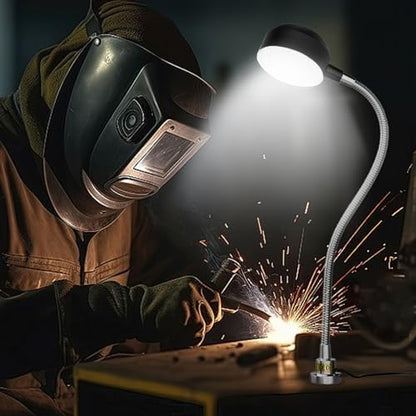 LED Magnetic Machine Light, 15W high Brightness Work lamp,Flexible Gooseneck lamp with Strong Magnetic Base for Lathe and Industrial Machine,Round Base 110-220V