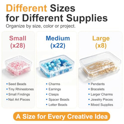 Guyuyii Bead Organizer and Storage, 58 Bead Storage Containers in 3 Sizes