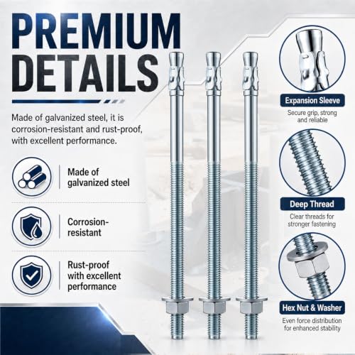 Moxweyeni 20 Pcs 1/2" x 10" Zinc Plated Wedge Anchors for Concrete - size: 1/2" X 10"