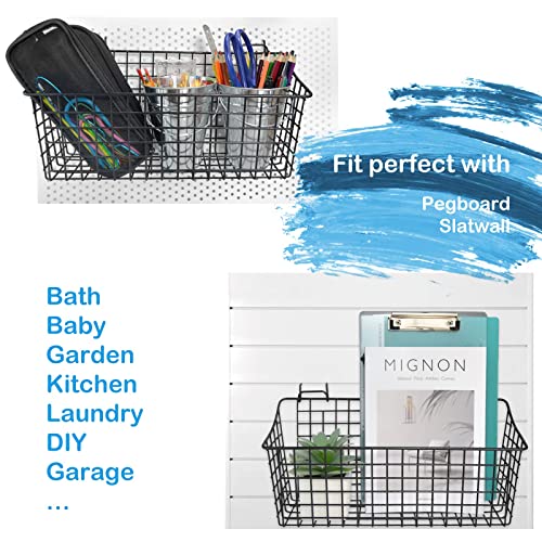 G.CORE 2 Pack Pegboard Baskets, Black Metal Shelves Hooks to 1/8" and 1/4" Hole Peg Boards, Peg Board Baskets Bins Set - Tools Workbench Garage Storage Wall Mount Organizer Attachments (2 Large) - size: Large, style: 2 Large