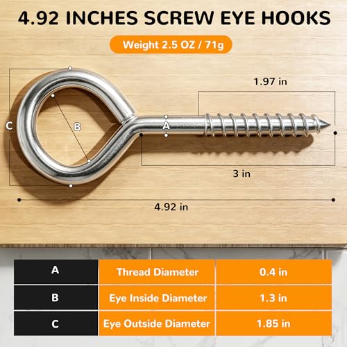 TLAZZ 4 Pack Eye Bolts Screw in Hooks for Hanging Tie-Downs - color: Silver