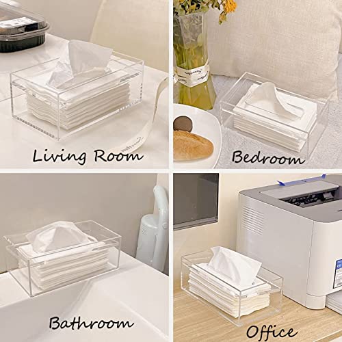 SANRUI Clear Acrylic Facial Tissue Box Cover Holder with 8mm Top Lid Rectangle Napkin Dispenser Organizer for Bathroom, Kitchen and Office Desk - color: Clear