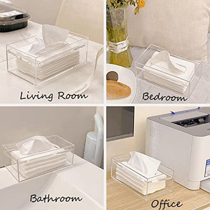 SANRUI Clear Acrylic Facial Tissue Box Cover Holder with 8mm Top Lid Rectangle Napkin Dispenser Organizer for Bathroom, Kitchen and Office Desk - color: Clear