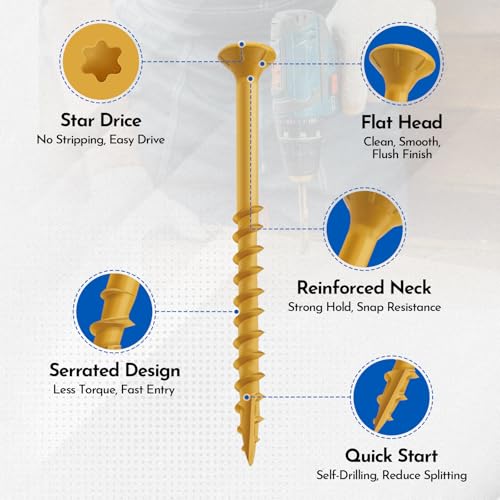 #10 x 2-1/2" Deck Screws Wood Screws, Torx Flat-Head Exterior Screws, T25 Star Bit Included(365PCS 5LB Box) - size: #10x2-1/2"
