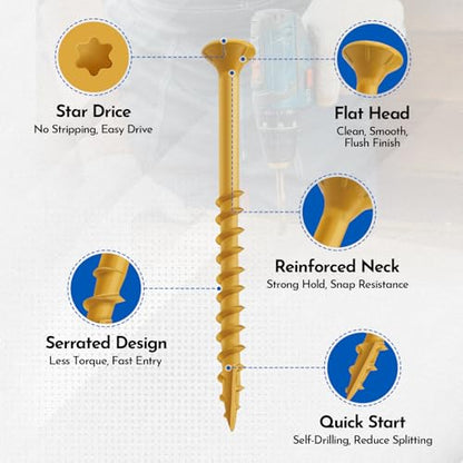 #10 x 2-1/2" Deck Screws Wood Screws, Torx Flat-Head Exterior Screws, T25 Star Bit Included(365PCS 5LB Box) - size: #10x2-1/2"