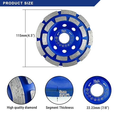 NBB Diamond Surface Grinding Wheel Diamond Cup Grinding Disc Double Row Cutters 4,5" with 7/8" bore General Purpose Grinding Dry or Wet for Stone Concrete Granite Marble Ceramic Tile Cement - style: Double 115mm