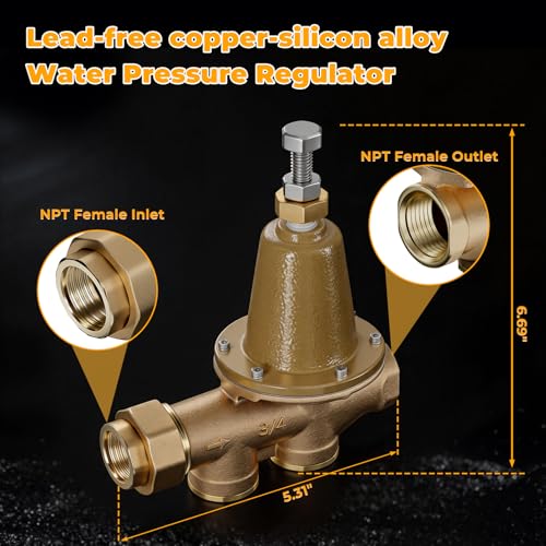 LF25AUB-Z3 3/4-Inch Water Pressure Reducing Valve for Residential, Commercial, and Industrial Use - Water Pressure Regulator Adjustable 25–75 psi, Max 300 psi