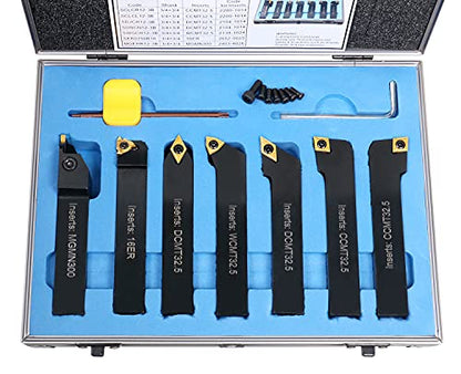 Accusize Industrial Tools 3/4'' Shank 7 Pc Indexable Carbide Turning Tool Set in Fitted Box, 2387-2006 - size: 7 Inserts Installed