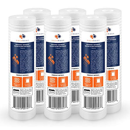 Aquaboon 1 Micron 10 x 2.5 Grooved Sediment Water Filter Replacement 6-Pack