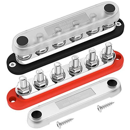 DaierTek 300A Bus Bar 12V Marine 12V Power Distribution Block with Cover 6 x 3/8" (M10) Terminal Studs Max 300V AC 48V DC Positive & Ground Busbar for Automotive Car Boat - color: 300A