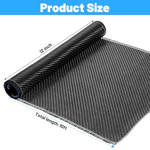 10ft x 12 Inch Carbon Fiber Fabric, 3K 220g 2x2 Twill Weave Cloth for Structural Reinforcement on Cars, Boats, Concrete Walls and DIY Repair, Black (1 Roll)