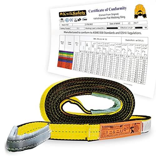 KwikSafety - Charlotte, NC - Mighty Sumo 2”x 20’ Poly Web Sling Lifting Strap Construction ASME OSHA / 6400lbs Vertical 5100lbs Choker 12800lbs Basket/Rigging Moving Towing Hoisting Gear - size: 2"x20' | 6400 lbs